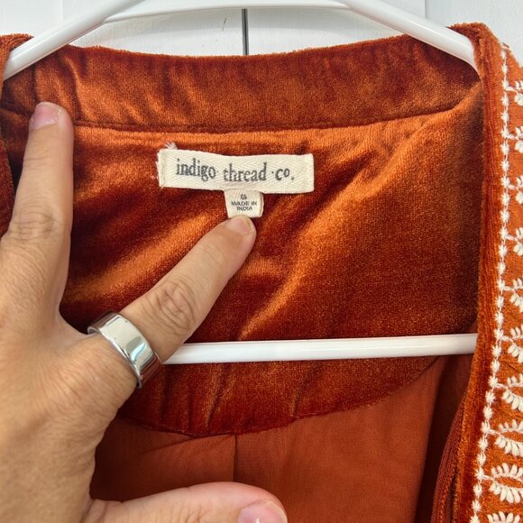 Indigo Thread Co. Embroidered Open Front Jacket – Size S Velvet with Woven Gauze - Picture 6 of 9